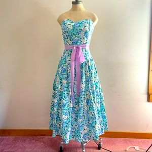 Vintage 1980s Strapless Floral Dress Sundress